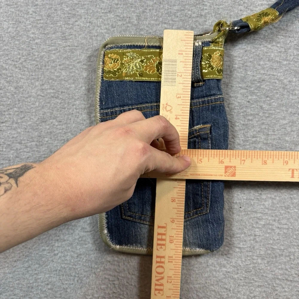 Vintage Upcycled Levis Denim Wristlet Wallet Zip Pouch Handmade Boho Floral